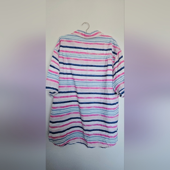 IZOD saltwater Striped Button-Up Shirt in Pink and Blue - Picture 2 of 5